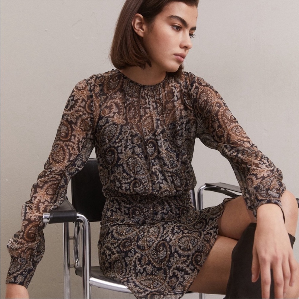 Veronica Beard Palmoraโ Paisley Long Sleeve 100% Silk Mini Dress